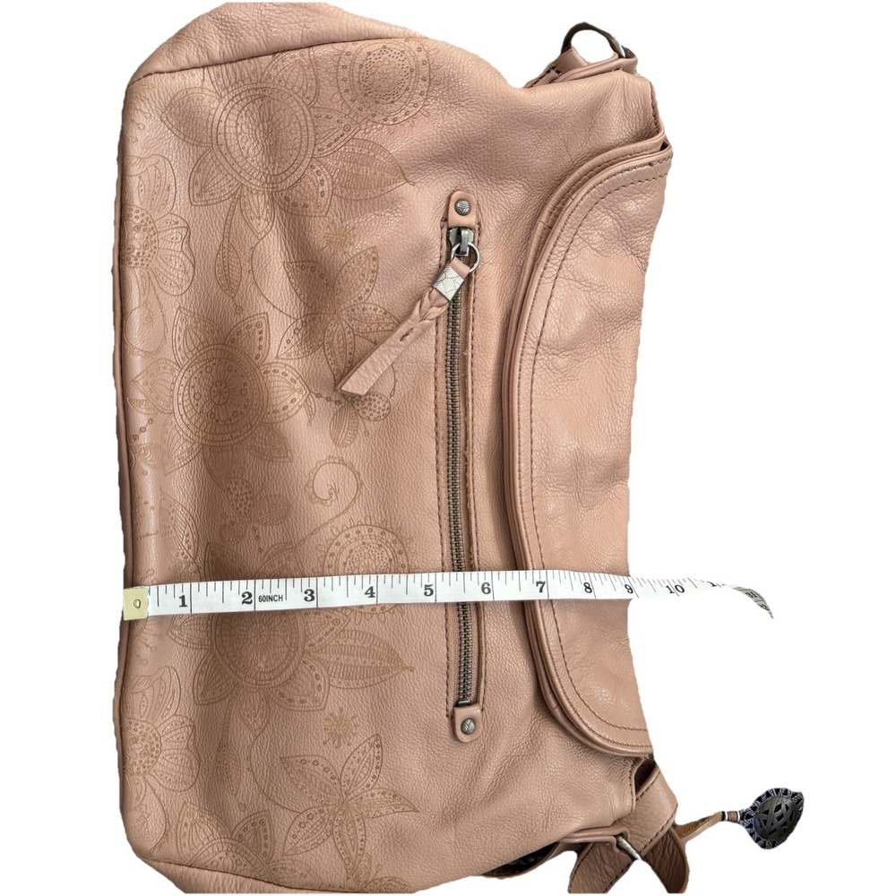The Sak Taupe Leather Crossbody Bag Embossed Floral Boho Tan Zip Purse - Picture 9 of 11